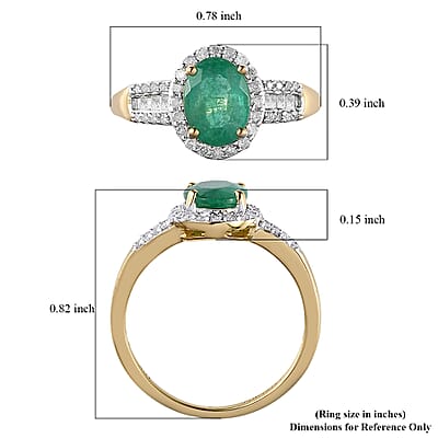 Luxoro 10K Yellow Gold AAA Kagem Zambian Emerald and Diamond Halo Ring (Size 5.5) 1.50 ctw
