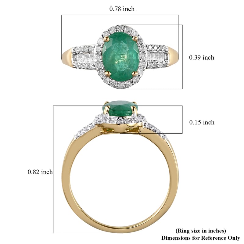 Luxoro 10K Yellow Gold AAA Kagem Zambian Emerald and Diamond Halo Ring (Size 5.5) 1.50 ctw