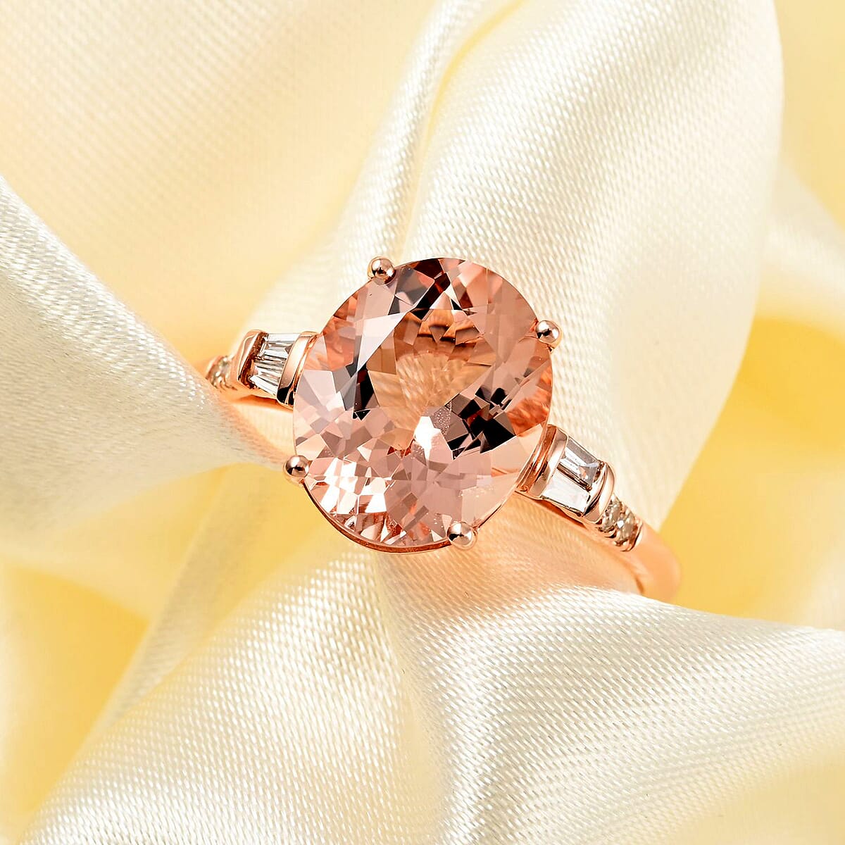 Ankur Treasure Chest Certified and Appraised Luxoro 14K Rose Gold AAA Marropino Morganite and G-H I1 Diamond Ring (Size 5.5) 4.05 ctw image number 1