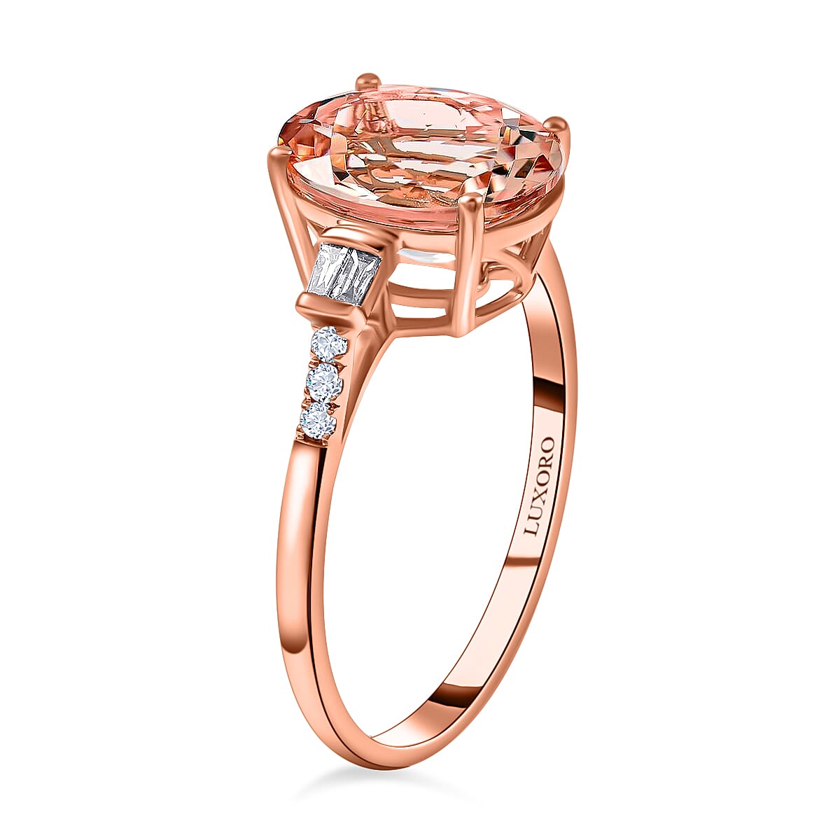 Ankur Treasure Chest Certified and Appraised Luxoro 14K Rose Gold AAA Marropino Morganite and G-H I1 Diamond Ring (Size 5.5) 4.05 ctw image number 3