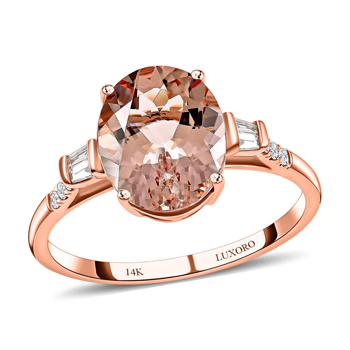 Ankur Treasure Chest Certified and Appraised Luxoro 14K Rose Gold AAA Marropino Morganite and G-H I1 Diamond Ring (Size 10.5) 4.05 ctw image number 0