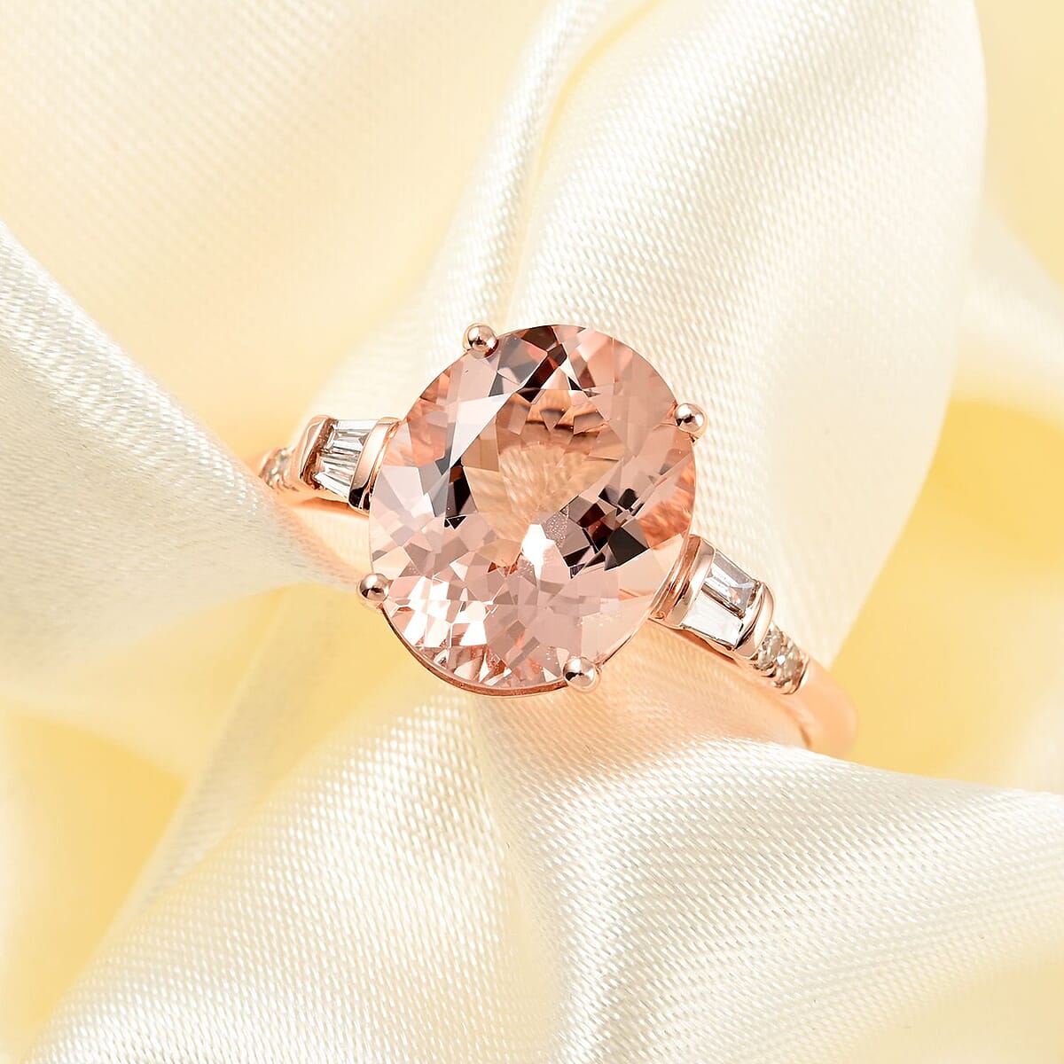 Ankur Treasure Chest Certified and Appraised Luxoro 14K Rose Gold AAA Marropino Morganite and G-H I1 Diamond Ring (Size 10.5) 4.05 ctw image number 1