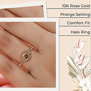 Luxoro Natural Champagne Diamond Ring, 10K Rose Gold Ring, Natural Champagne Diamond Round Shape Ring, Halo Ring, Wedding Ring, Engagement Ring 1.00 ctw