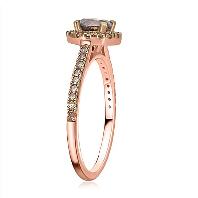Luxoro Natural Champagne Diamond 1.00 ctw Ring ,10K Rose Gold Ring ,Natural Champagne Diamond Round Shape Ring , Halo Ring , Wedding Ring , Engagement Ring (Size 5.50)