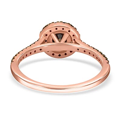Luxoro Natural Champagne Diamond 1.00 ctw Ring ,10K Rose Gold Ring ,Natural Champagne Diamond Round Shape Ring , Halo Ring , Wedding Ring , Engagement Ring (Size 5.50)