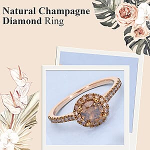 Luxoro Natural Champagne Diamond 1.00 ctw Ring ,10K Rose Gold Ring ,Natural Champagne Diamond Round Shape Ring , Halo Ring , Wedding Ring , Engagement Ring (Size 9.50)