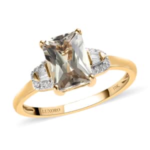 LUXORO 10K Yellow Gold Radiant Cut AAA Turkizite and Diamond Ring 2 Grams 1.65 ctw