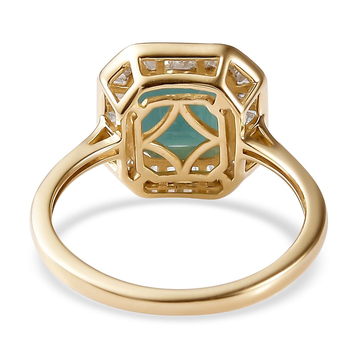 LUXORO 10K Yellow Gold Asscher Cut Premium Grandidierite and Diamond Halo Ring (Size 10.5) 2.15 Grams 1.50 ctw image number 4