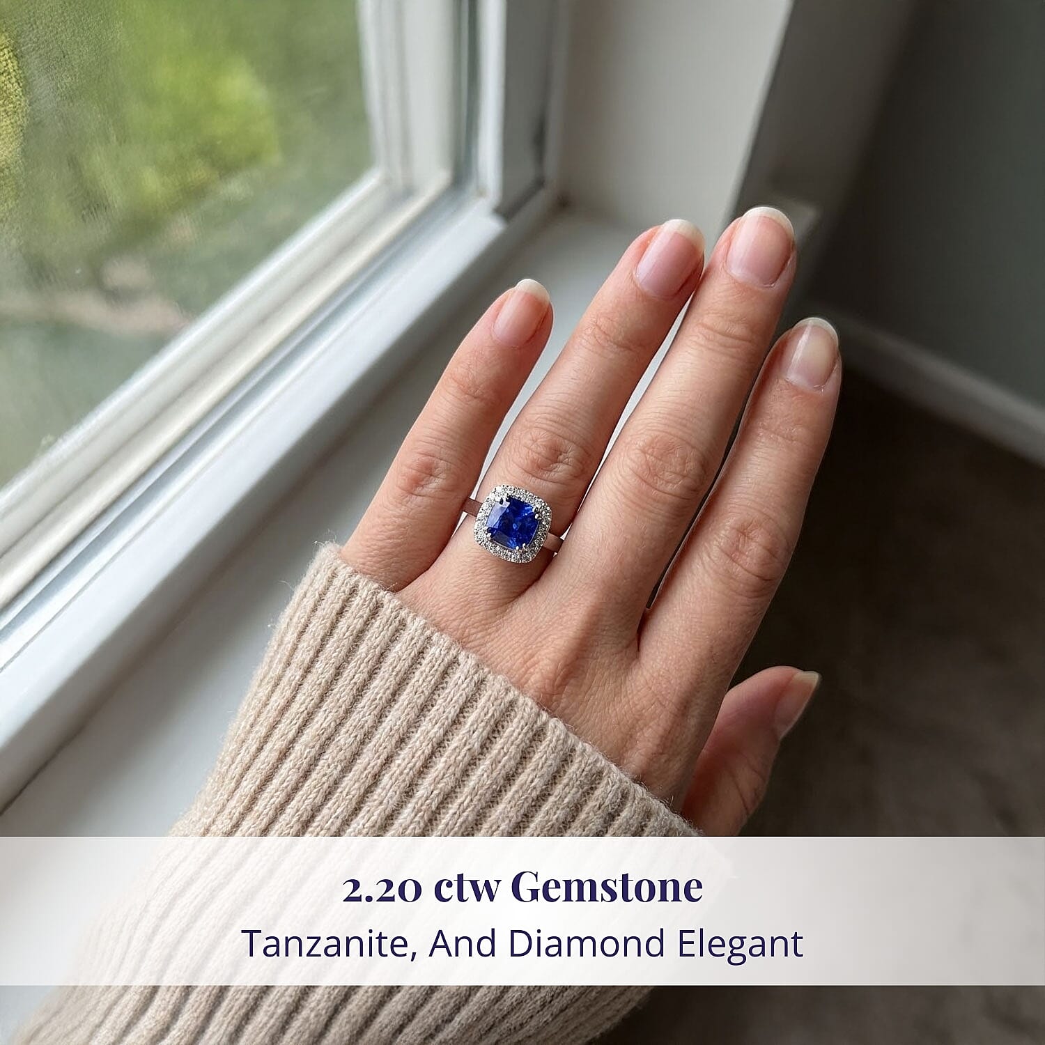 Certified & Appraised Luxoro 14K White Gold AAA Tanzanite Ring,Diamond Halo Ring,Diamond Ring,Wedding Ring For Women, Promise Rings 2.20 ctw