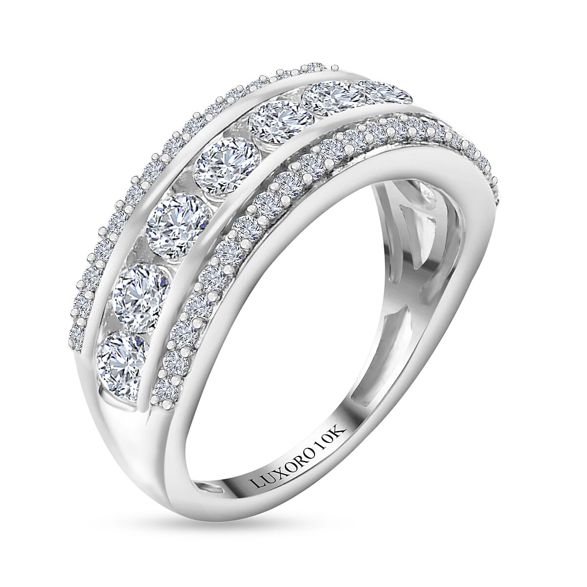 Luxoro Finest CZ 2.30 ctw Band Ring, 10K White Gold Band Ring, Gold Gifts (7.50 In) (Size 7.5) image number 3