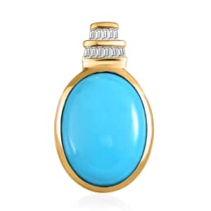 Luxoro 10K Yellow Gold Premium Sleeping Beauty Turquoise and Diamond Pendant 7.40 ctw