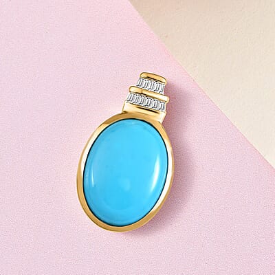 Luxoro 10K Yellow Gold Premium Sleeping Beauty Turquoise and Diamond Pendant 7.40 ctw