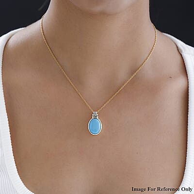 Luxoro 10K Yellow Gold Premium Sleeping Beauty Turquoise and Diamond Pendant 7.40 ctw