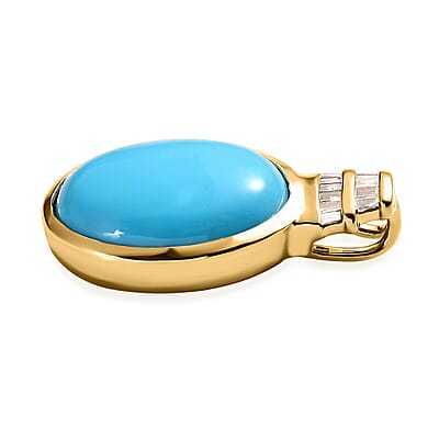 Luxoro 10K Yellow Gold Premium Sleeping Beauty Turquoise and Diamond Pendant 7.40 ctw
