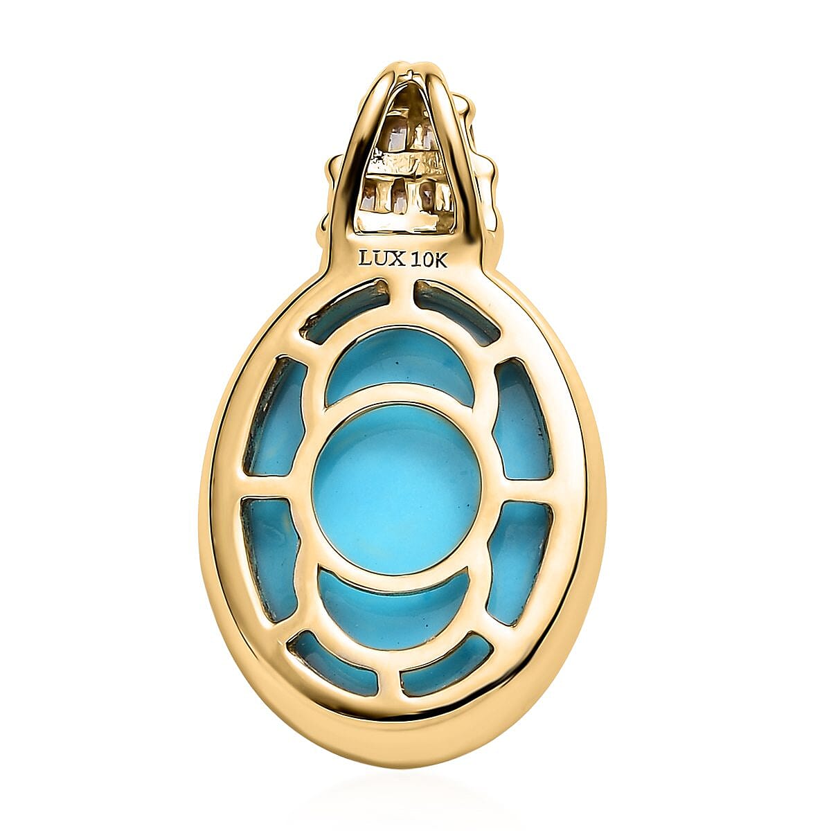 Luxoro 10K Yellow Gold Premium Sleeping Beauty Turquoise and Diamond Pendant 7.40 ctw