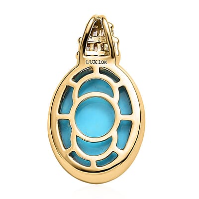 Luxoro 10K Yellow Gold Premium Sleeping Beauty Turquoise and Diamond Pendant 7.40 ctw