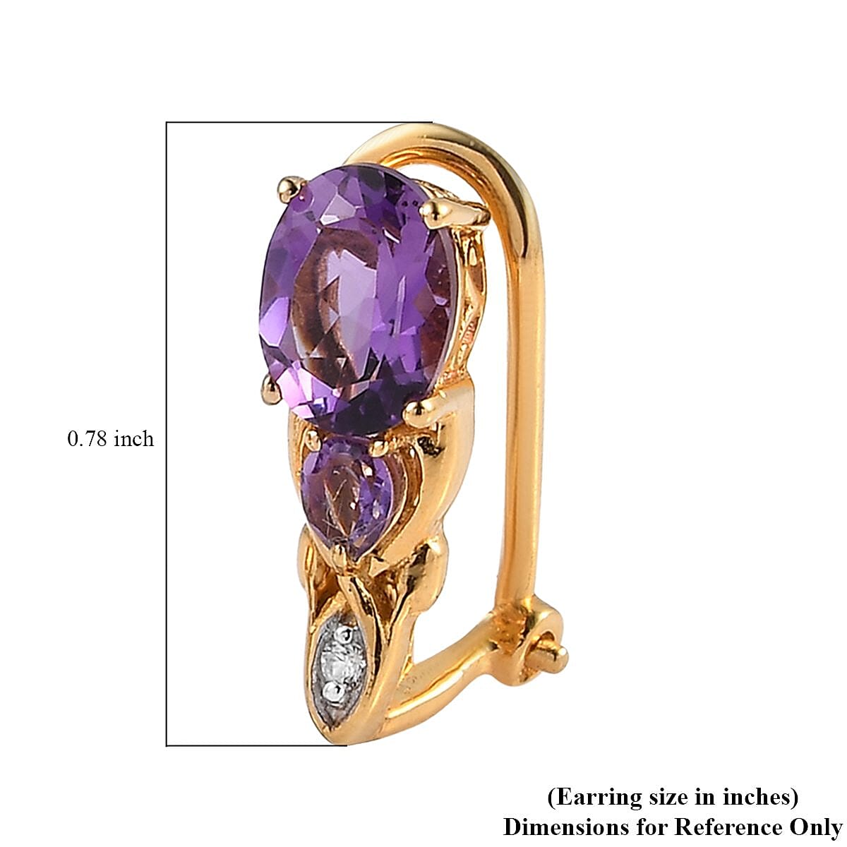 Uruguayan Amethyst and White Zircon Omega Clip Earrings in Vermeil Yellow Gold Over Sterling Silver 2.50 ctw image number 4