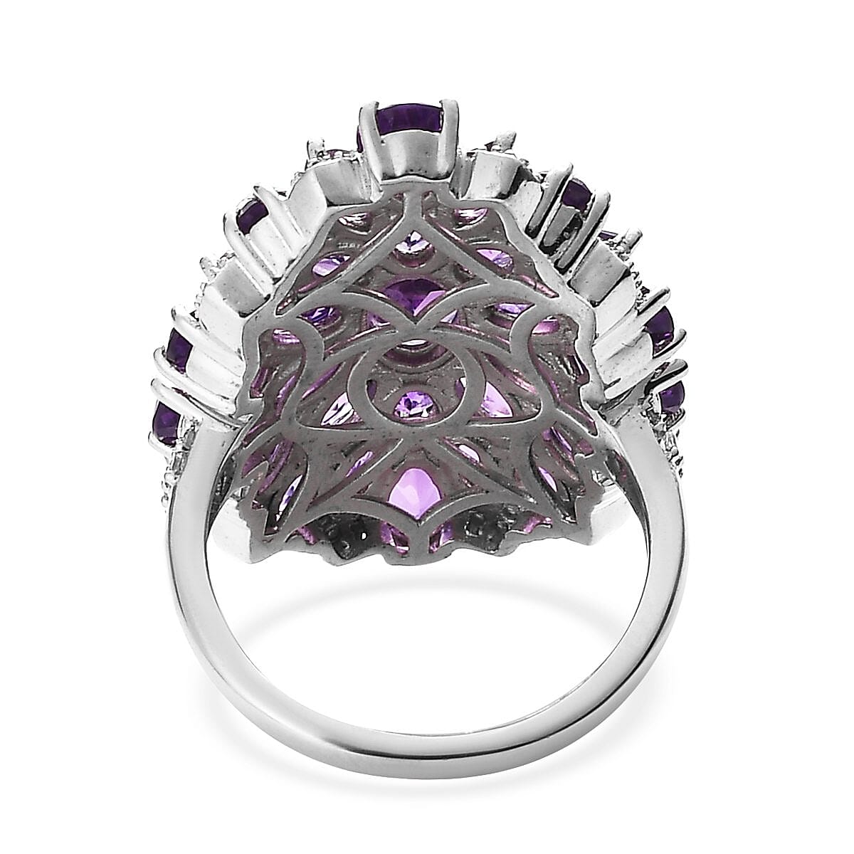 Premium Uruguayan Amethyst and Natural White Zircon Cocktail Ring in Platinum Over Sterling Silver 7.15 ctw image number 4