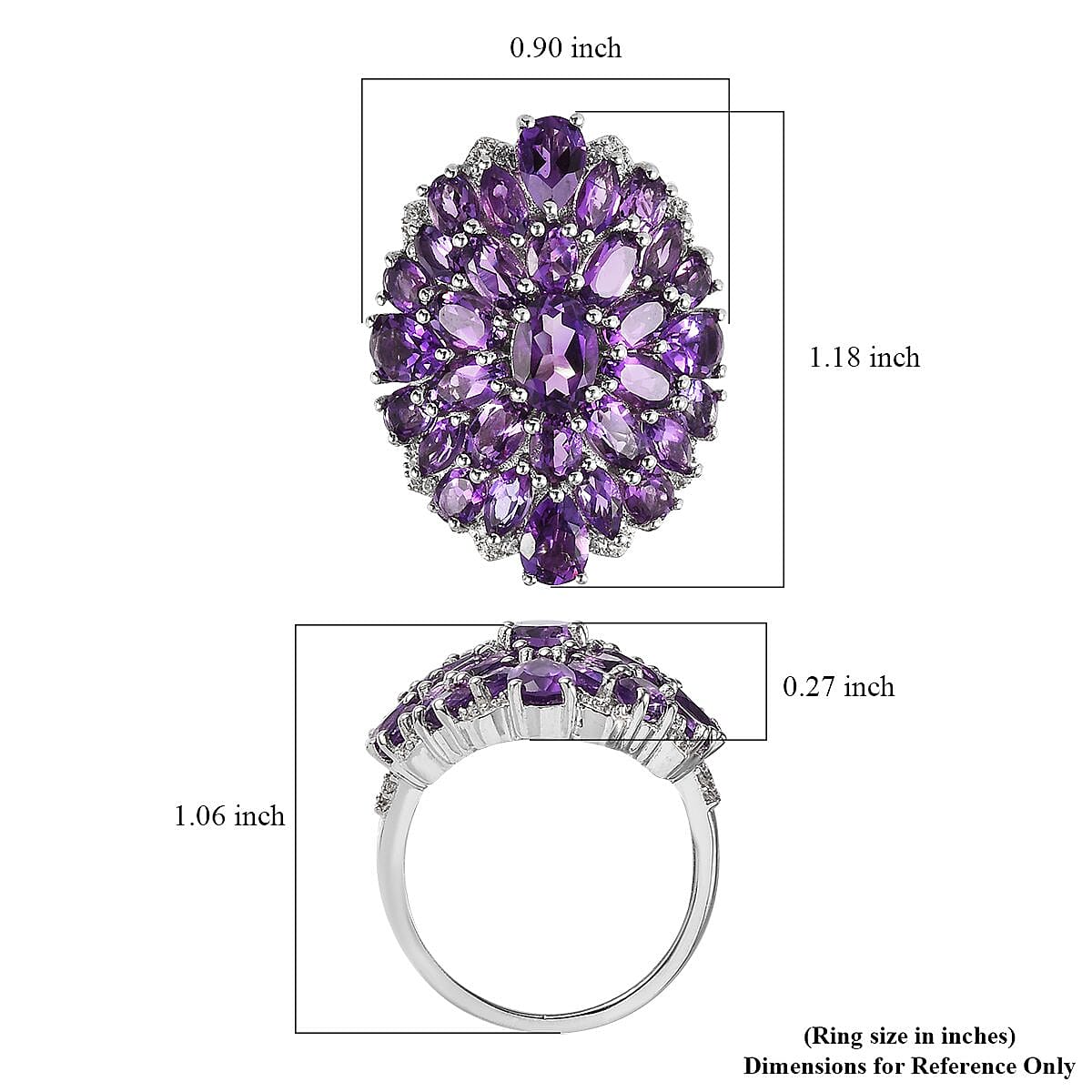 Premium Uruguayan Amethyst and Natural White Zircon Cocktail Ring in Platinum Over Sterling Silver 7.15 ctw image number 5