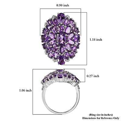 Premium Uruguayan Amethyst and Natural White Zircon Cocktail Ring in Platinum Over Sterling Silver (Size 10.0) 7.15 ctw
