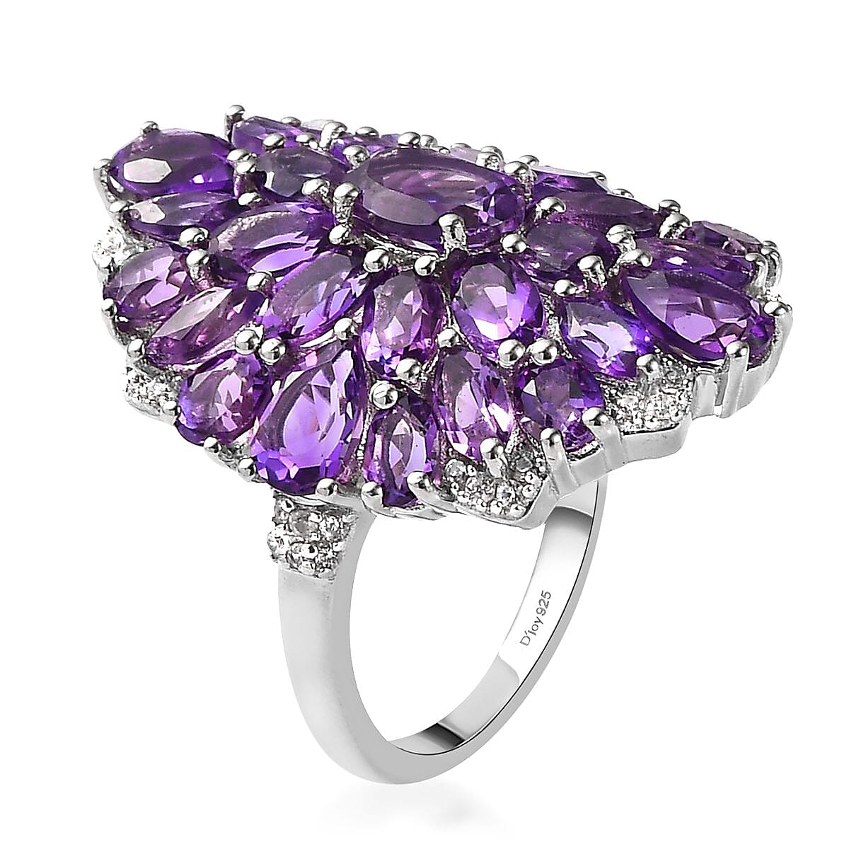 Premium Uruguayan Amethyst and Natural White Zircon Cocktail Ring in Platinum Over Sterling Silver (Size 9.0) 7.15 ctw image number 3