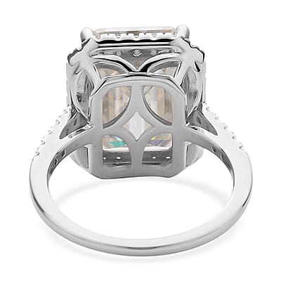Emerald Cut Moissanite Ring in Platinum Over Sterling Silver (Size 10.0) 9.40 ctw