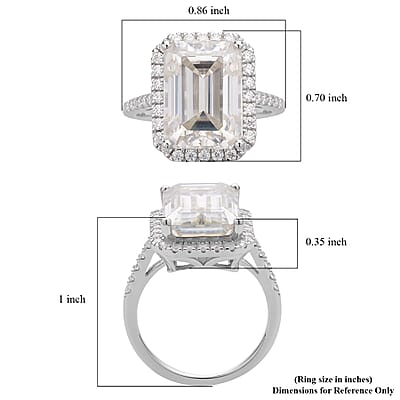 Emerald Cut Moissanite Ring in Platinum Over Sterling Silver (Size 10.0) 9.40 ctw