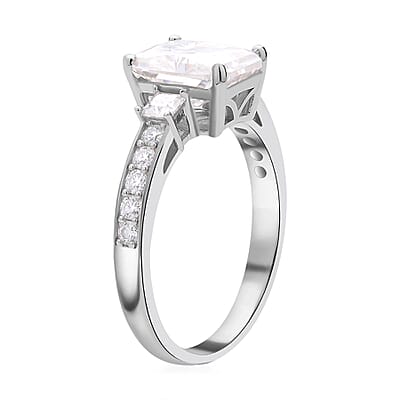 Radiant Cut Moissanite Ring in Platinum Over Sterling Silver (Size 10.0) 3.75 ctw
