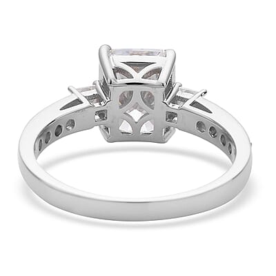 Radiant Cut Moissanite Ring in Platinum Over Sterling Silver (Size 10.0) 3.75 ctw
