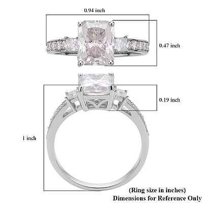 Radiant Cut Moissanite Ring in Platinum Over Sterling Silver (Size 10.0) 3.75 ctw