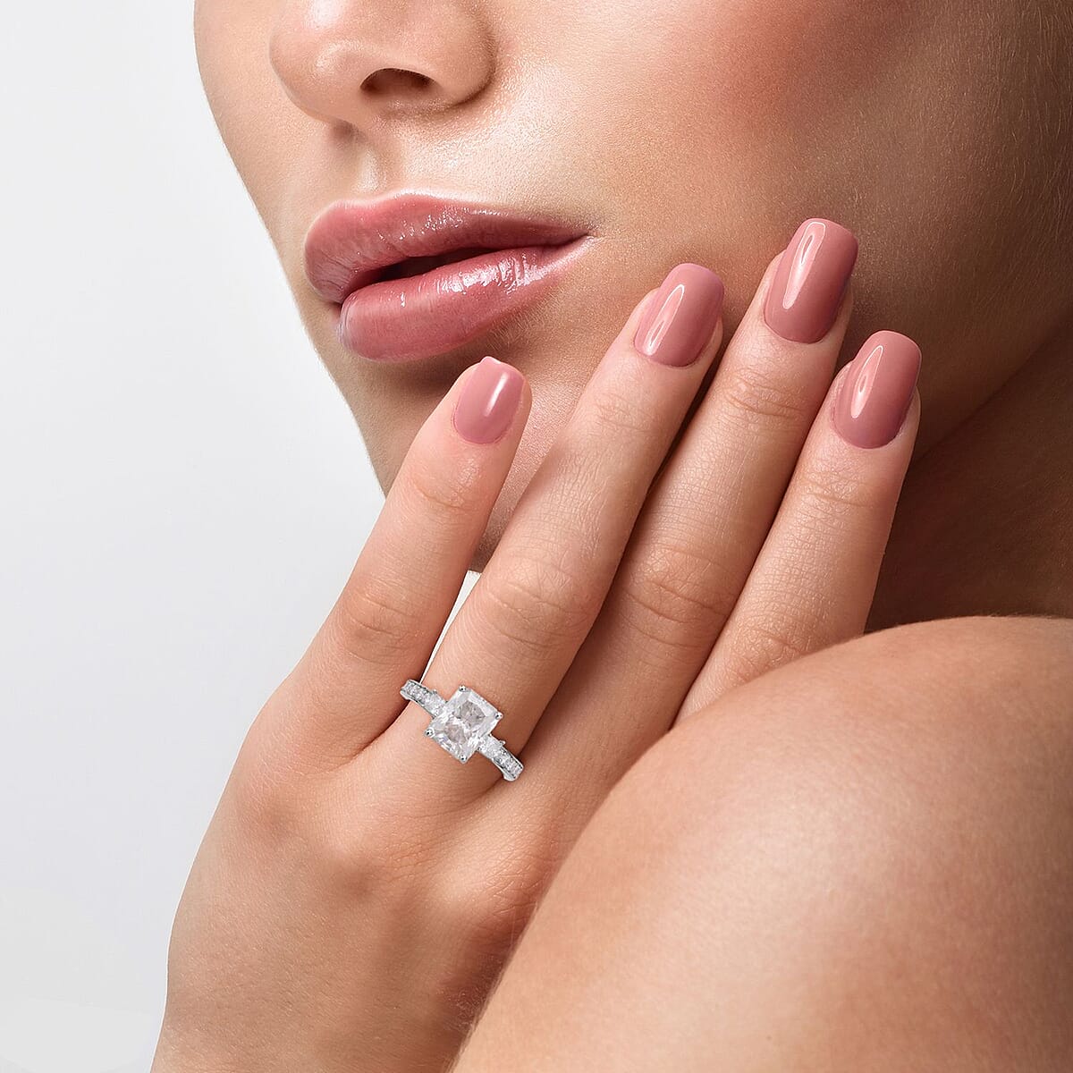 Radiant Cut Moissanite Ring in Platinum Over Sterling Silver (Size 7.0) 3.75 ctw image number 2