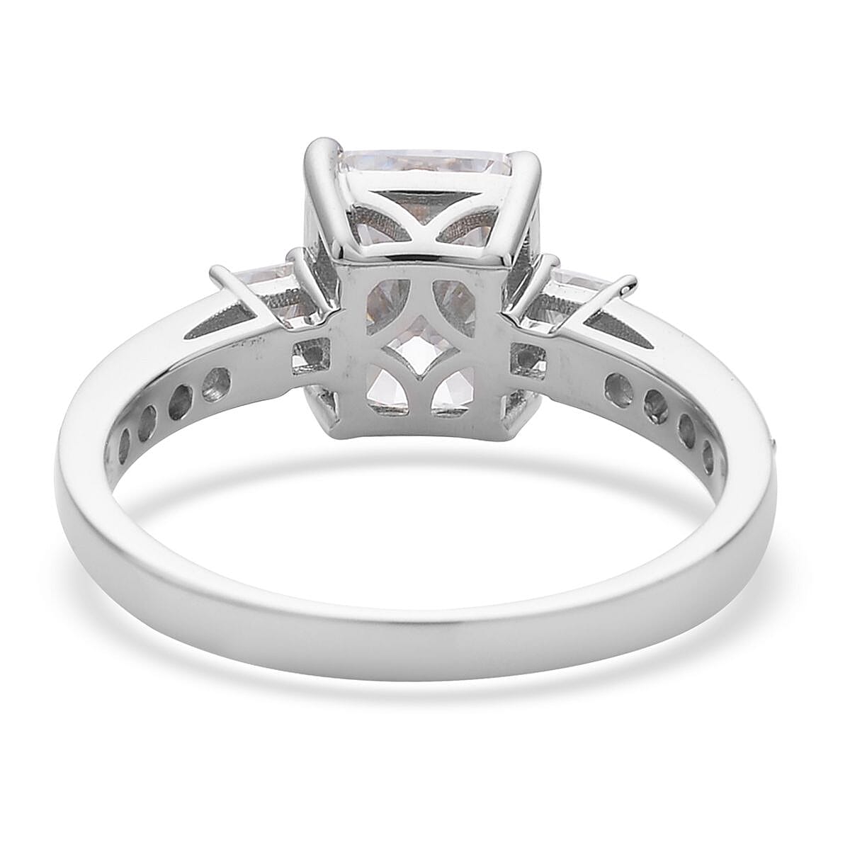 Radiant Cut Moissanite Ring in Platinum Over Sterling Silver (Size 7.0) 3.75 ctw image number 4