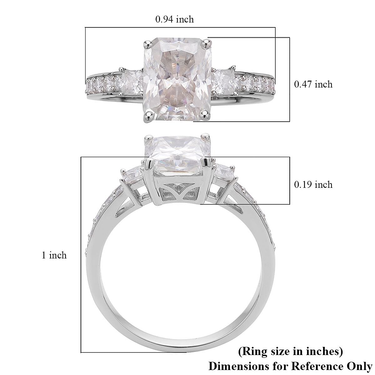 Radiant Cut Moissanite Ring in Platinum Over Sterling Silver (Size 7.0) 3.75 ctw image number 5