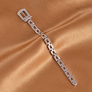 White Zircon Belt Ring, Adjustable Unisex Ring in Rhodium Over Sterling Silver (Size 5-10) 0.20 ctw