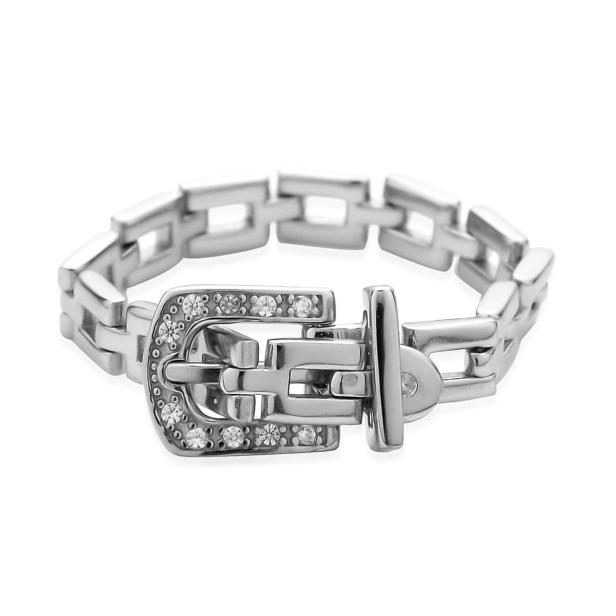 Natural White Zircon Adjustable Ring in Rhodium Over Sterling Silver (Size 5-10) 0.20 ctw image number 5