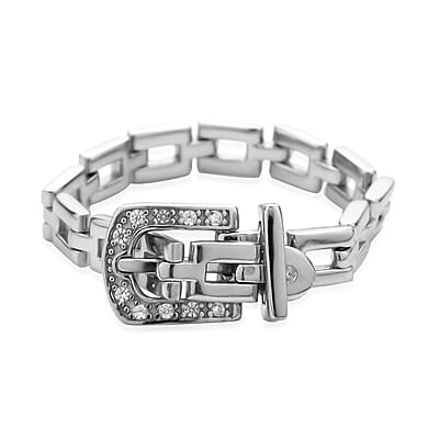 White Zircon Belt Ring, Adjustable Unisex Ring in Rhodium Over Sterling Silver (Size 5-10) 0.20 ctw
