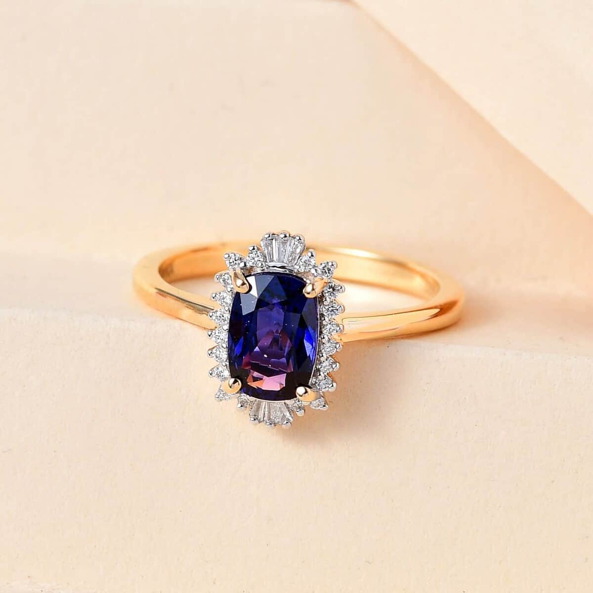 ILIANA 18K Yellow Gold AAA Tanzanian Color Change Sapphire and G-H SI Diamond Ring 4 Grams 1.90 ctw image number 1