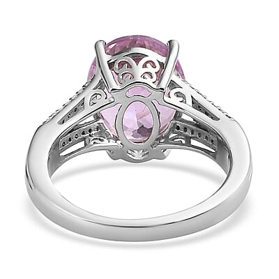 AAA Patroke Kunzite and Diamond Ring in Platinum Over Sterling Silver (Size 7.0) 6.50 ctw