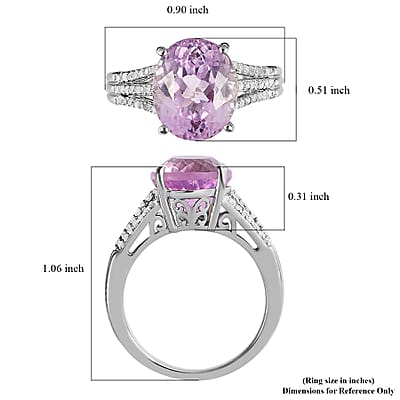 AAA Patroke Kunzite and Diamond Ring in Platinum Over Sterling Silver (Size 7.0) 6.50 ctw