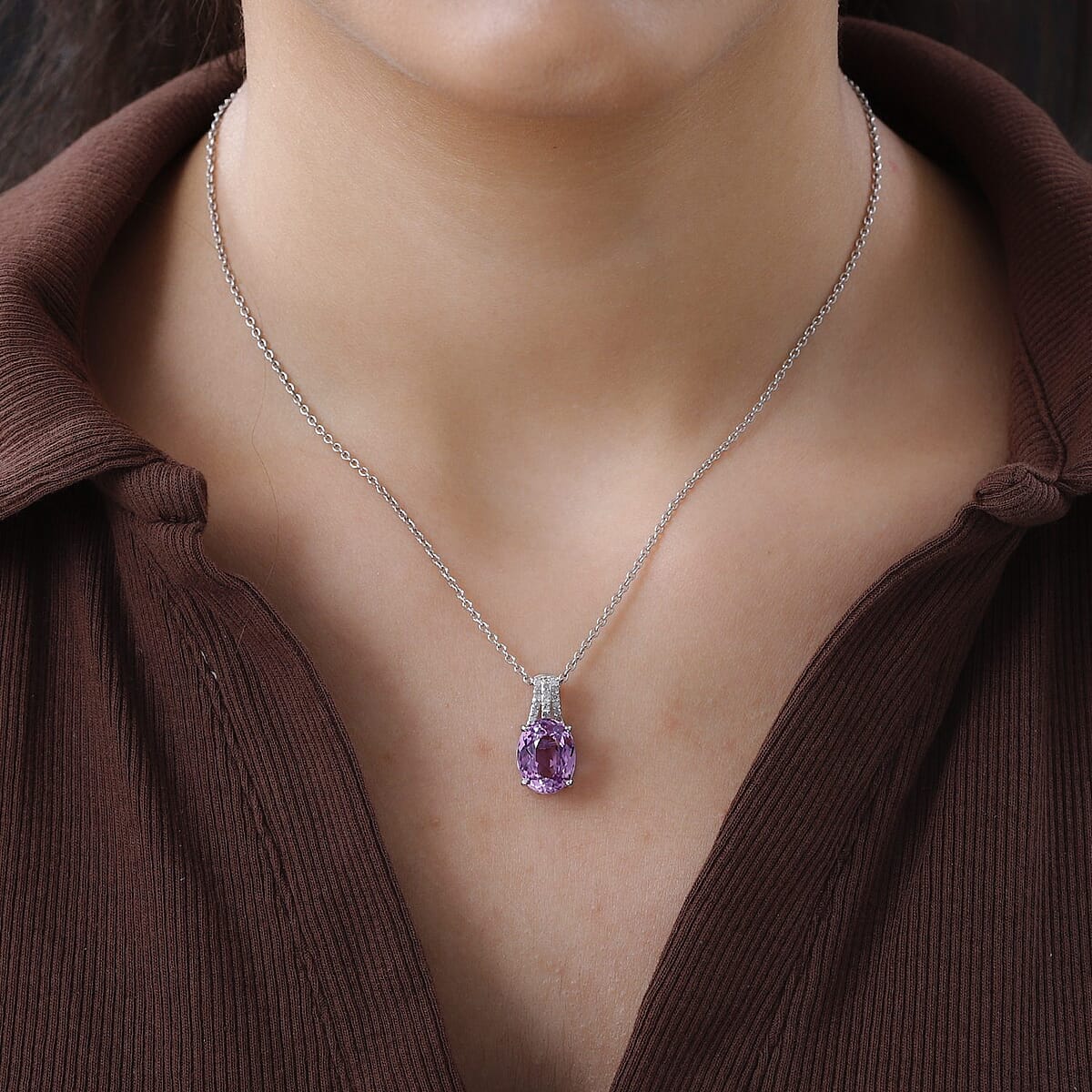 AAA Patroke Kunzite and Diamond Pendant in Platinum Over Sterling Silver 6.40 ctw image number 2