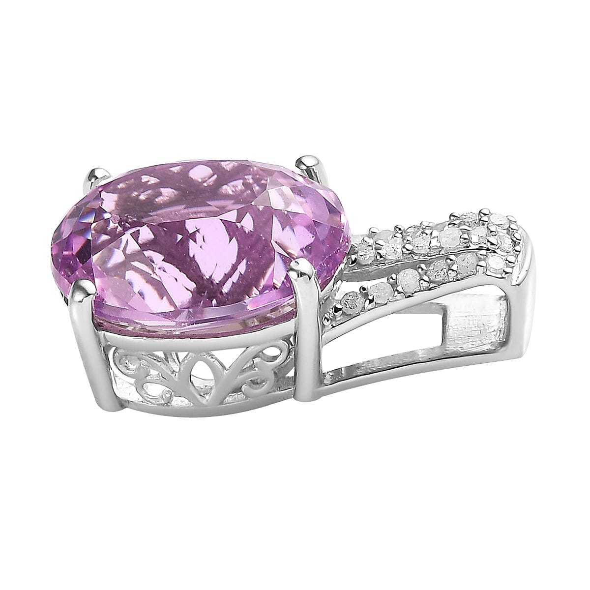 AAA Patroke Kunzite and Diamond Pendant in Platinum Over Sterling Silver 6.40 ctw image number 3
