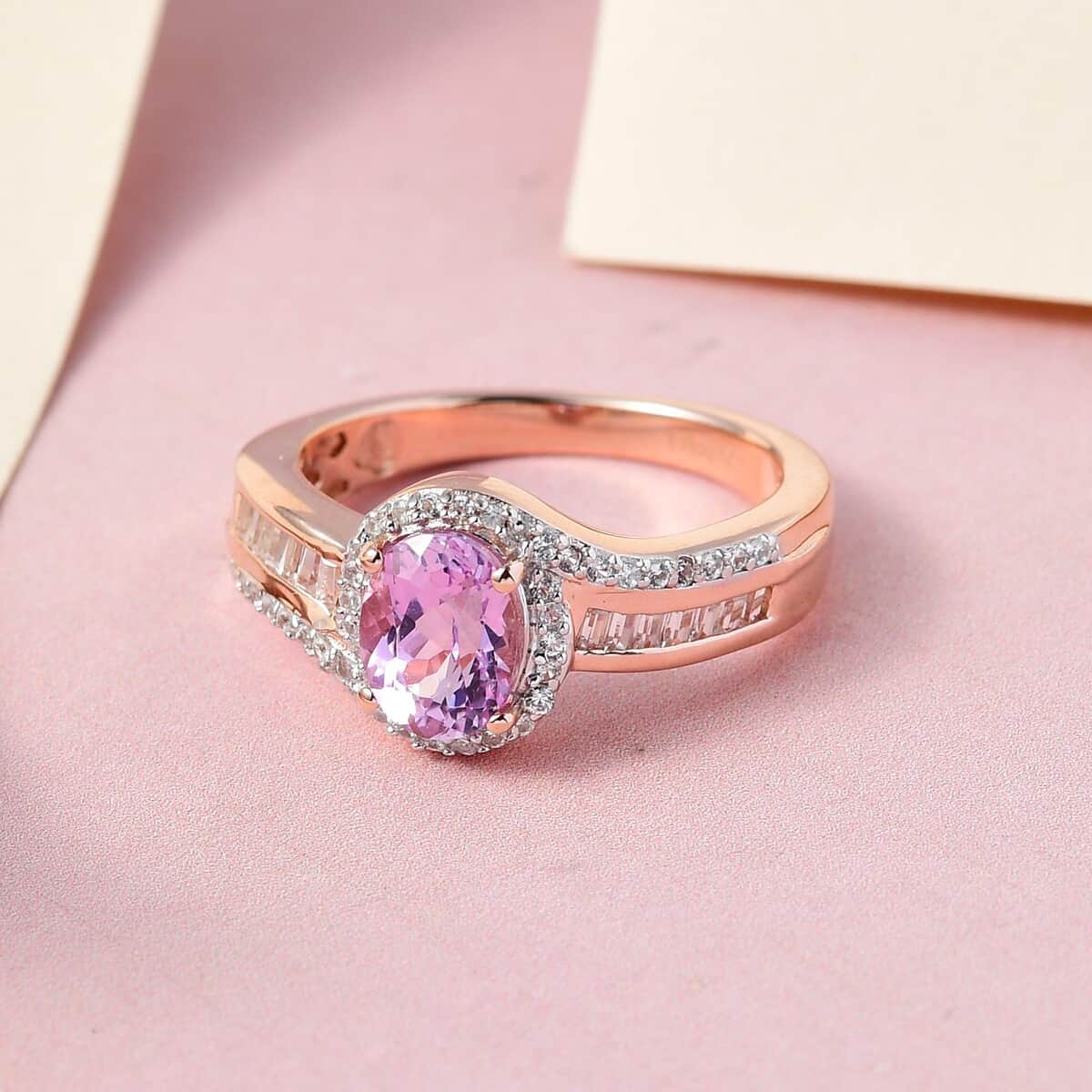 AAA Patroke Kunzite and Natural White Zircon Ring in Platinum Over Sterling Silver 3.25 ctw image number 1