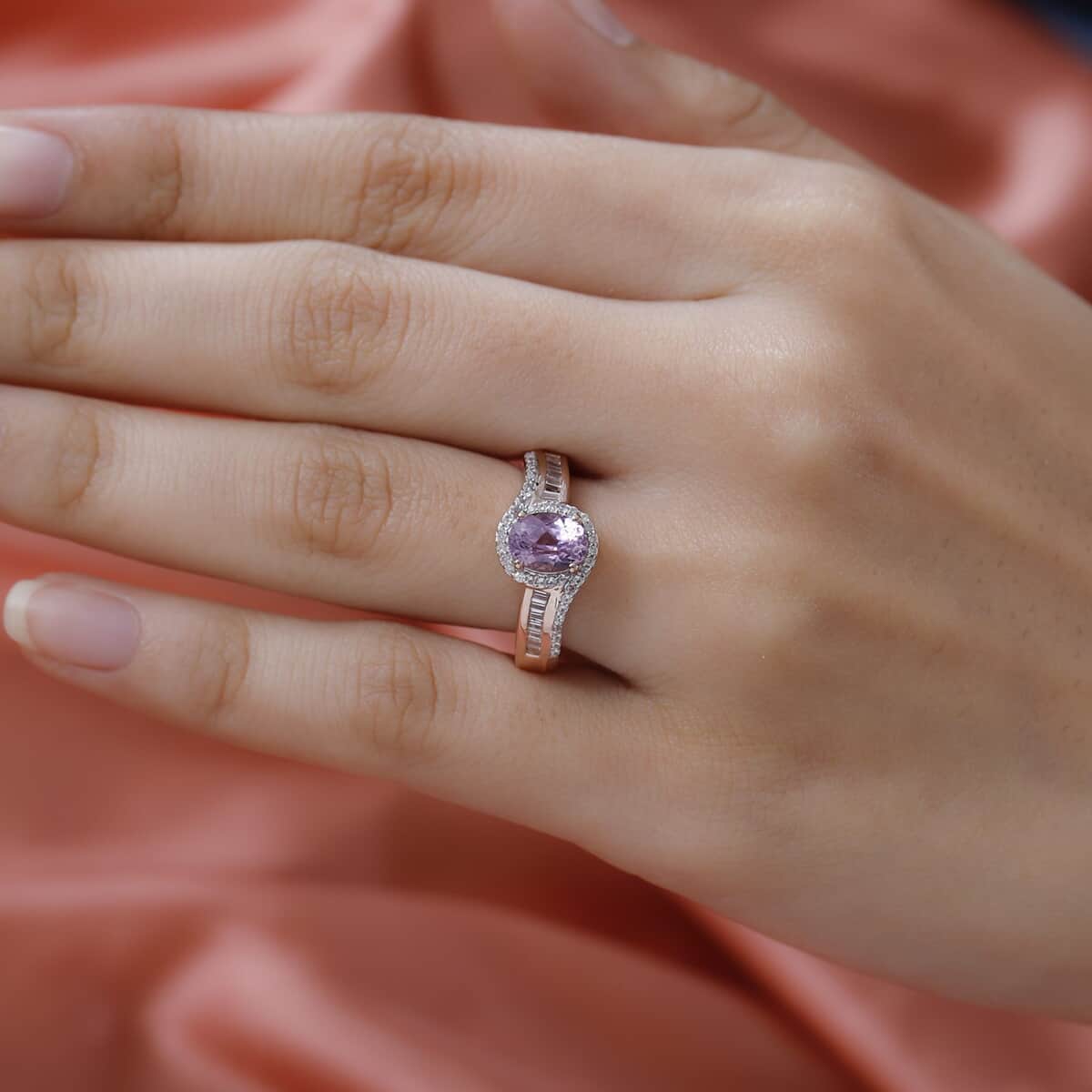 AAA Patroke Kunzite and Natural White Zircon Ring in Platinum Over Sterling Silver 3.25 ctw image number 2
