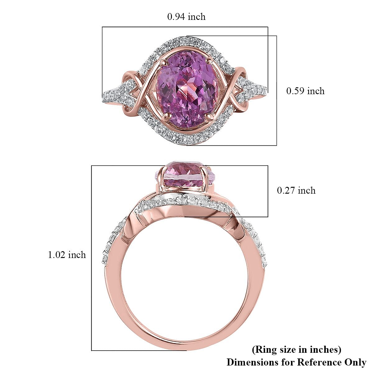 AAA Patroke Kunzite and Natural White Zircon Ring in Vermeil Rose Gold Over Sterling Silver (Size 10.0) 4.15 ctw