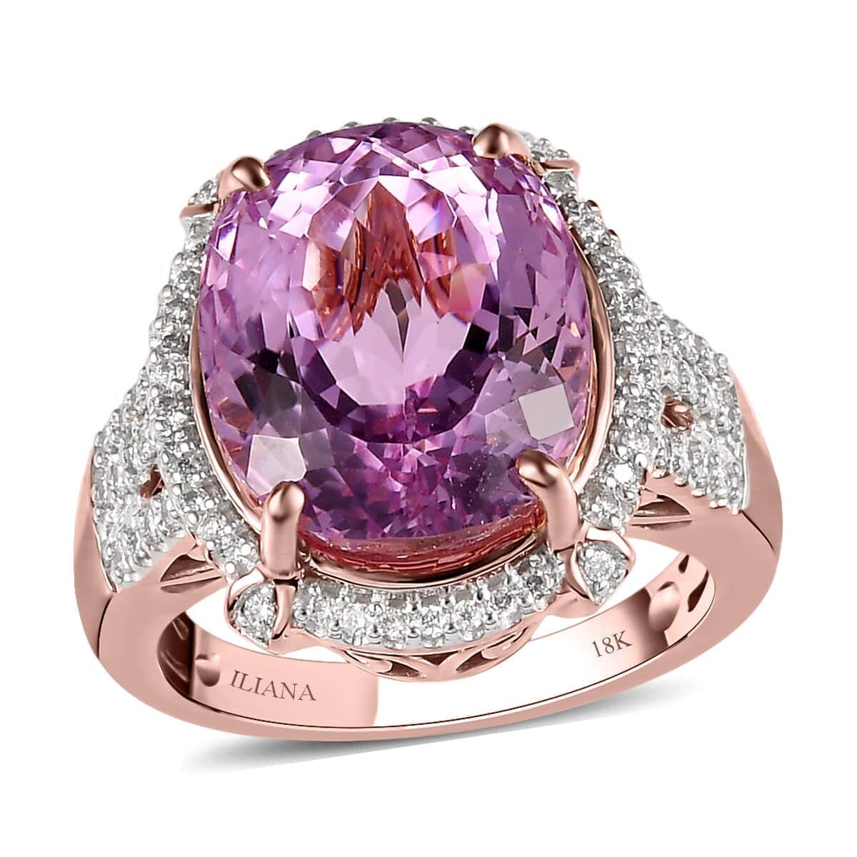 Iliana 18K Rose Gold AAA Patroke Kunzite and G-H SI Diamond Ring (Size 7.0) 8.50 Grams 12.00 ctw image number 0