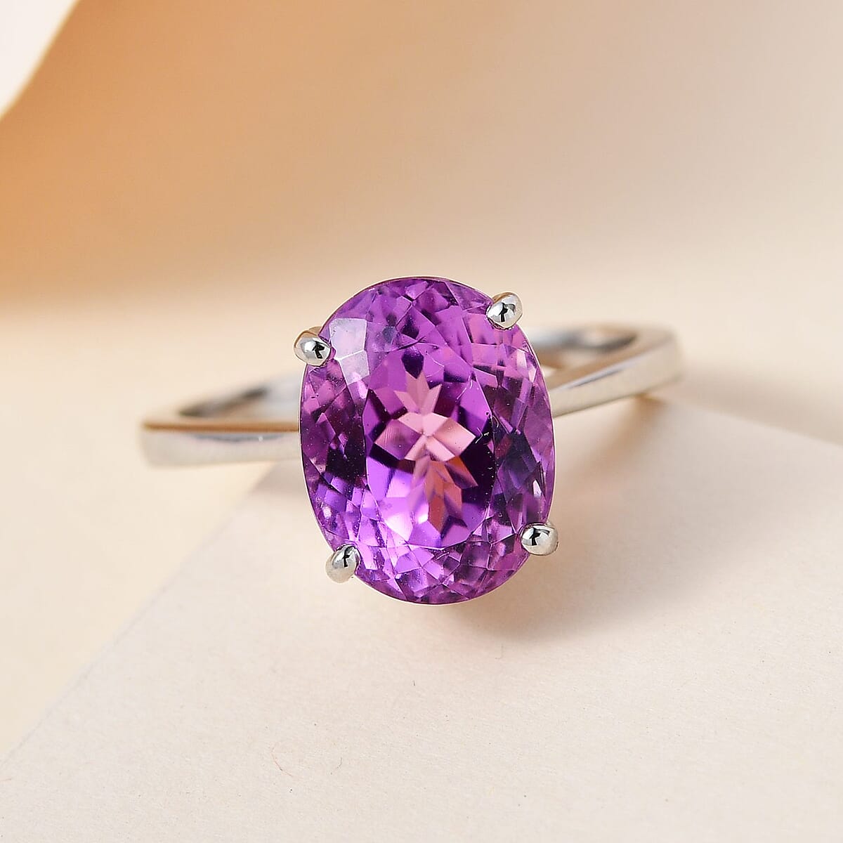 RHAPSODY 950 Platinum AAAA Patroke Kunzite Solitaire Ring 6.70 Grams 7.50 ctw image number 1