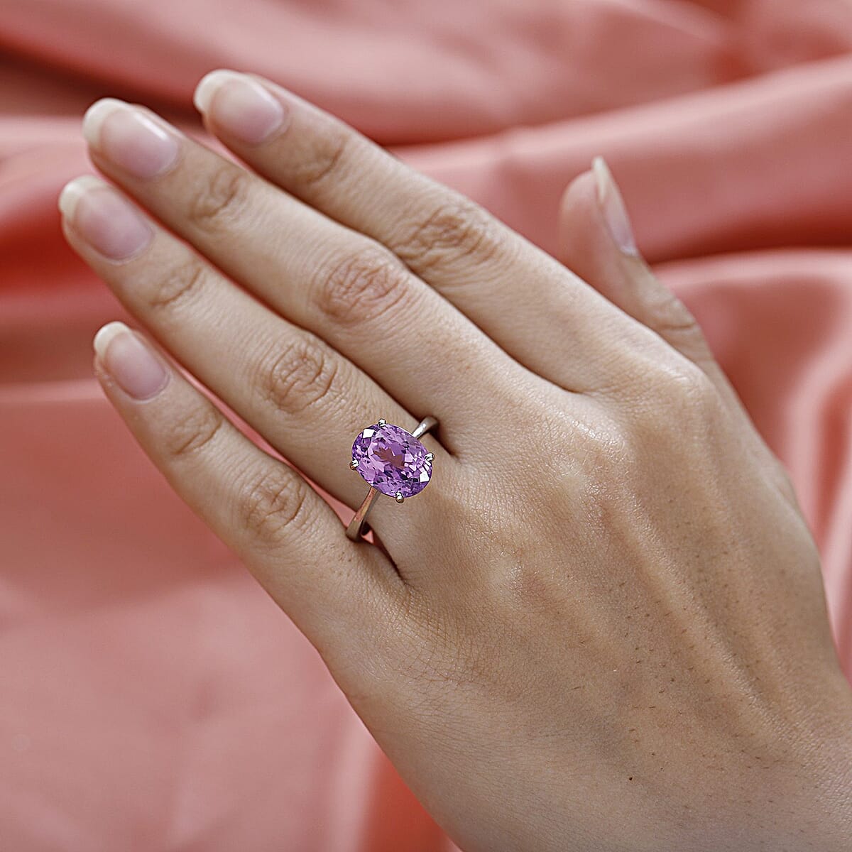 RHAPSODY 950 Platinum AAAA Patroke Kunzite Solitaire Ring 6.70 Grams 7.50 ctw image number 2
