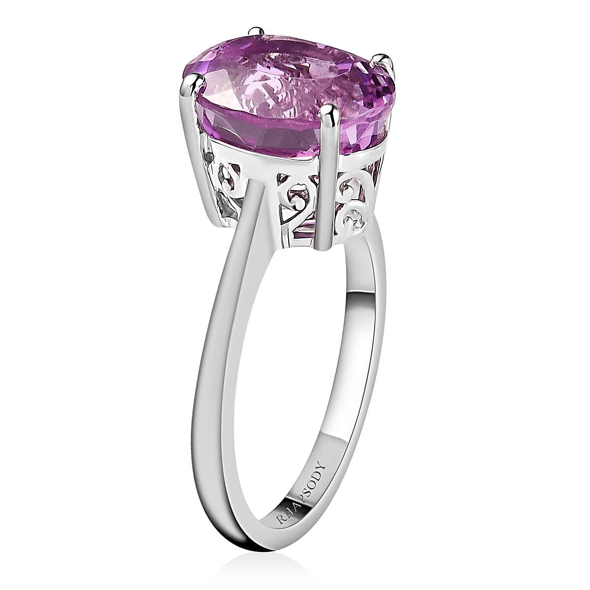 RHAPSODY 950 Platinum AAAA Patroke Kunzite Solitaire Ring 6.70 Grams 7.50 ctw image number 3