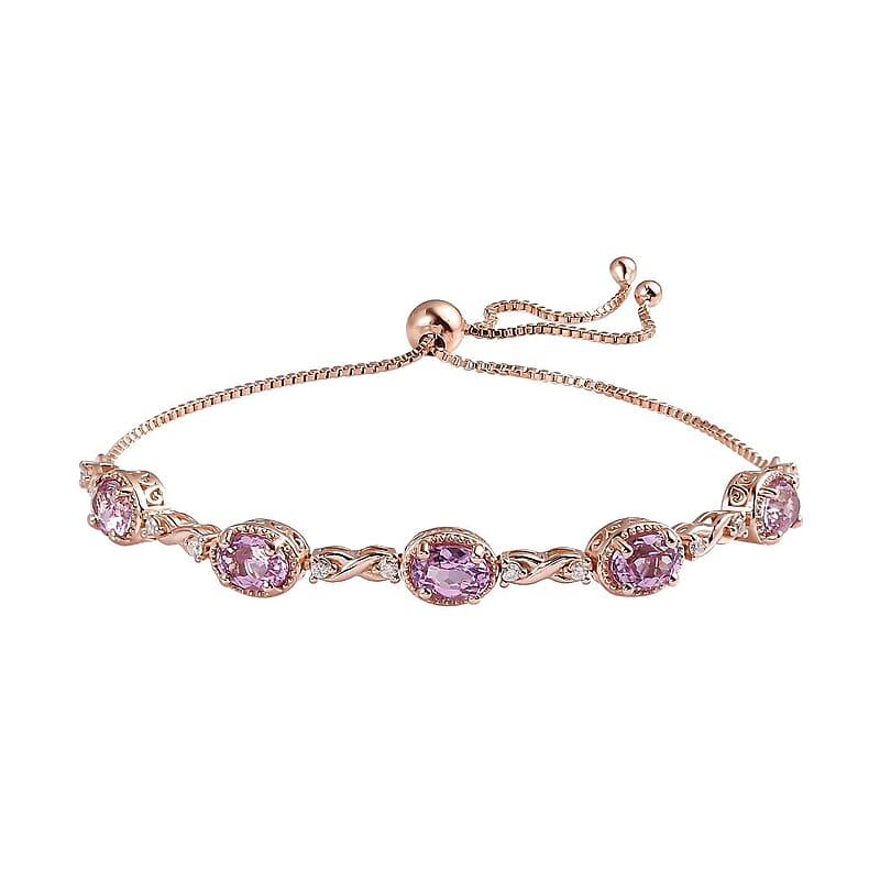 AAA Patroke Kunzite and Moissanite Bracelet in Vermeil RG Over Sterling Silver (10.50 In) 6.00 ctw