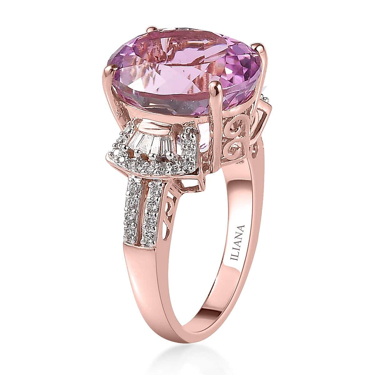ILIANA 18K Rose Gold AAA Patroke Kunzite and G-H SI Diamond Ring 6.90 Grams 12.30 ctw image number 3